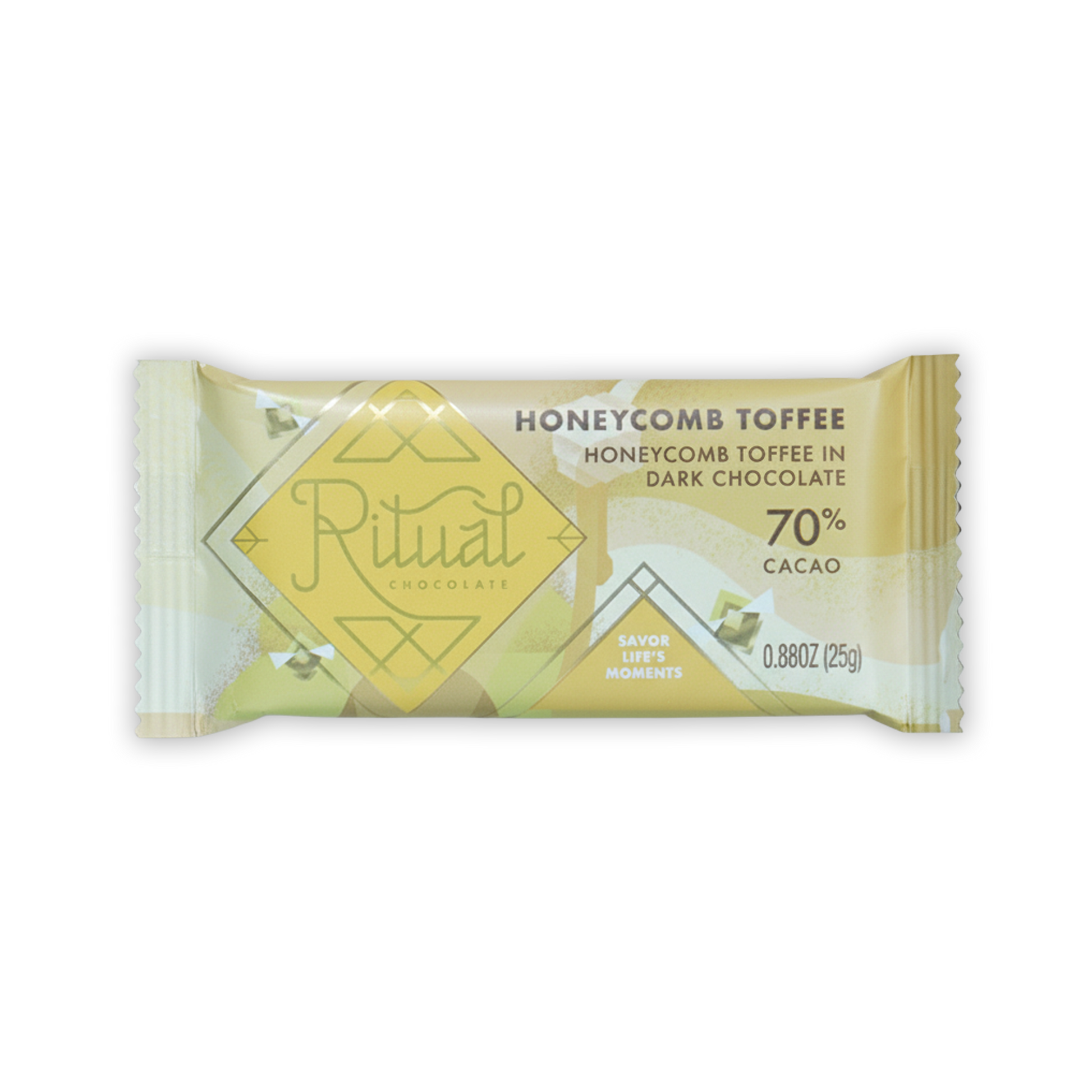 Ritual Mini Bars Honeycomb Toffee in pale yellow white wrap with gold accents
