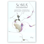 Soma Ancestral Venezuela 70% dark chocolate bar in white wrapper with purple gold swirls