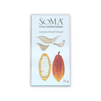 Soma Mini Cacao Fruit Pulp bar in white package with cocoa pods