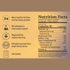 Ora Cacao Triple Fat Powder label: 3x healthy fat, no sugar or chemicals