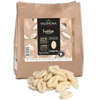 Valrhona Ivoire white chocolate feves 1kg bag with beige black label