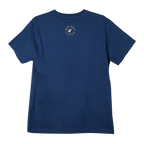 Back of navy blue Alien Life Is Sweeter w/ Chocolate Tee with gold Par a la Cocoa bird logo