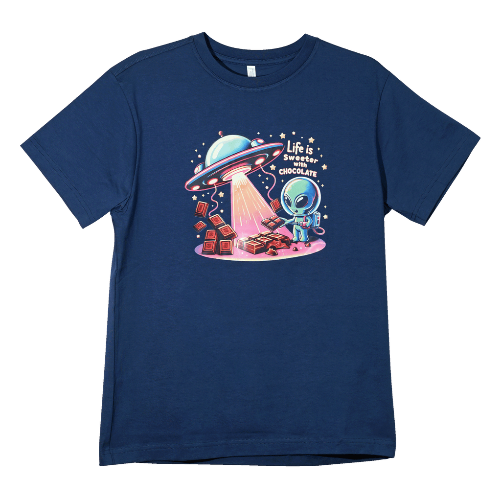 Navy blue Alien Life Is Sweeter w/ Chocolate Tee with UFO alien graphic