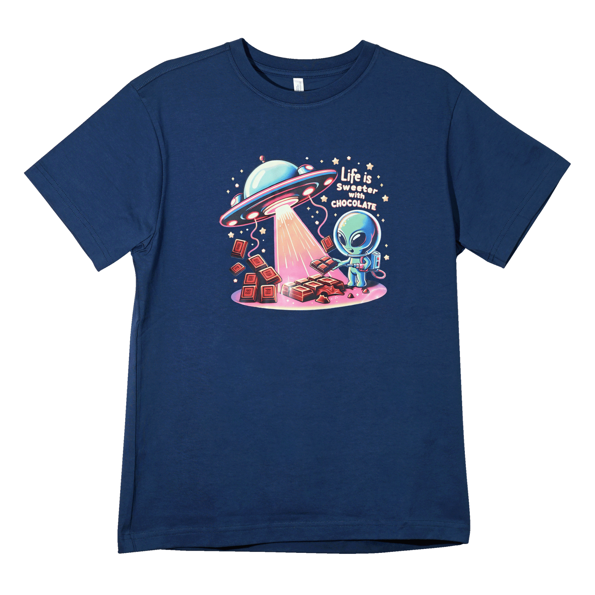Navy blue Alien Life Is Sweeter w/ Chocolate Tee with UFO alien graphic