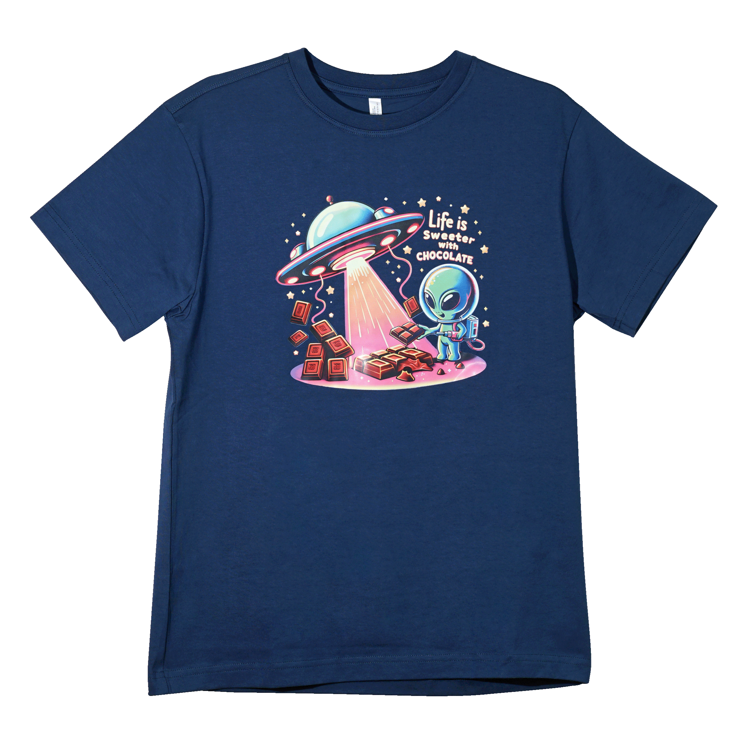 Navy blue Alien Life Is Sweeter w/ Chocolate Tee with UFO alien graphic