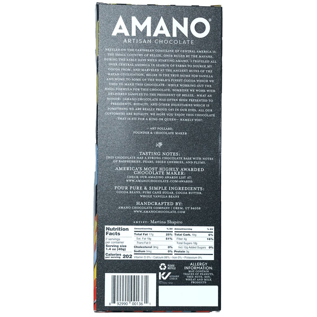 Amano Dark El Cayo Belize 70% artisan chocolate bar in matte wrapper