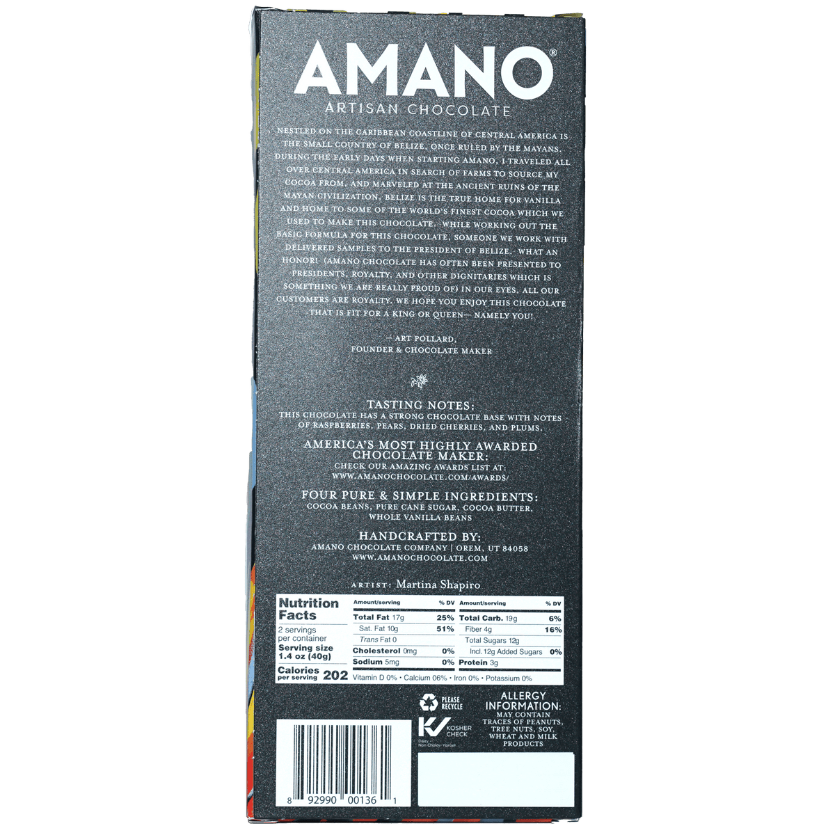 Amano Dark El Cayo Belize 70% artisan chocolate bar in matte wrapper