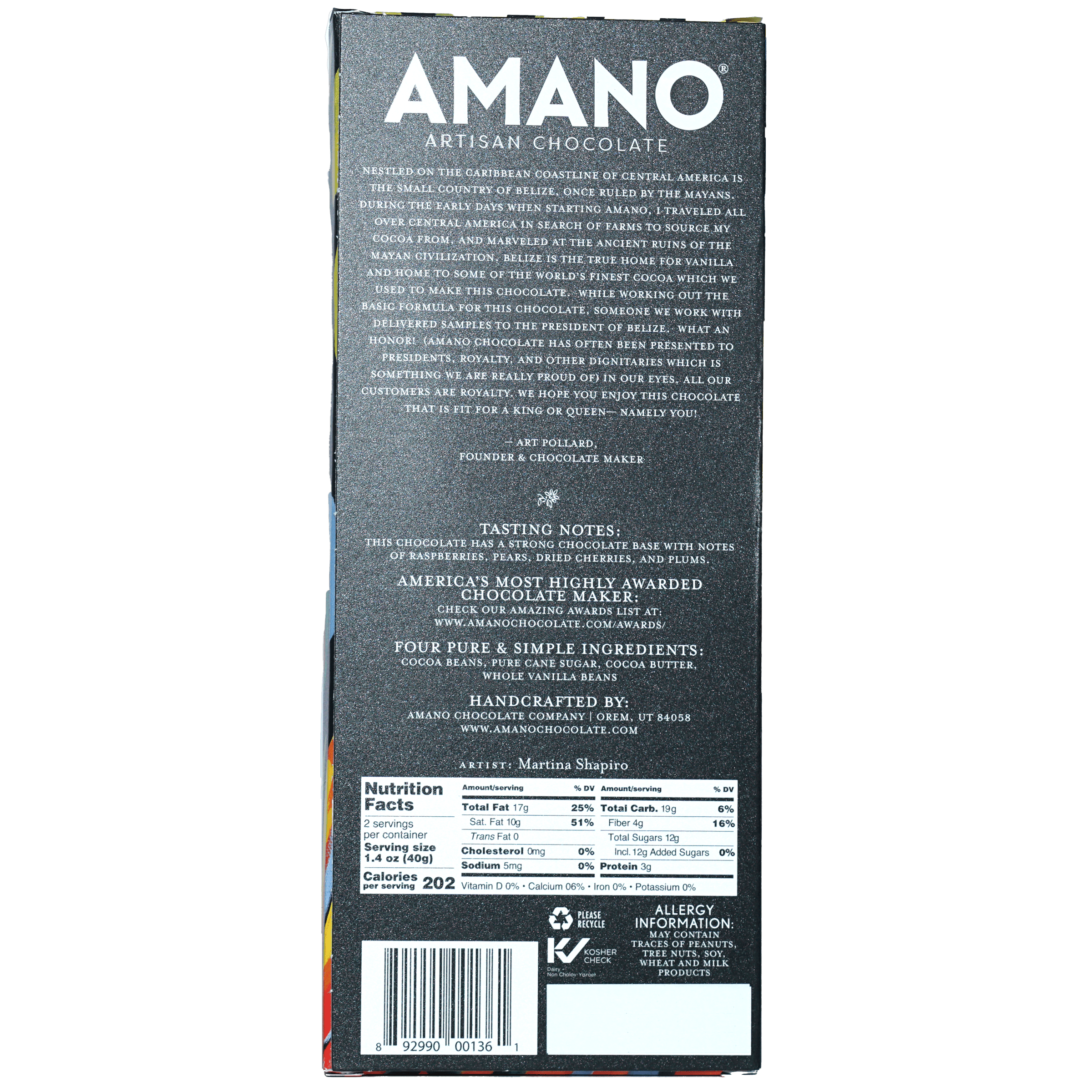 Amano Dark El Cayo Belize 70% artisan chocolate bar in matte wrapper