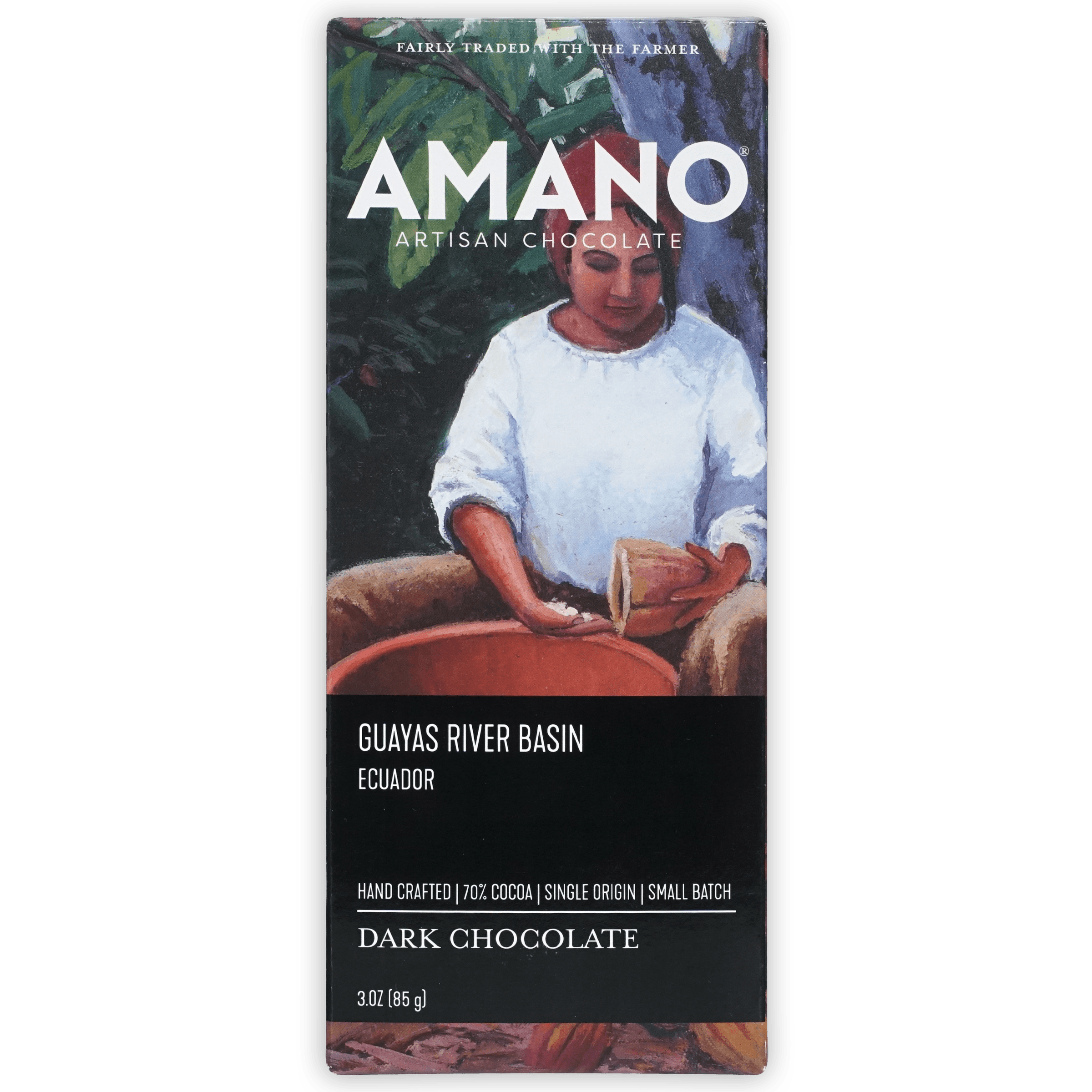 Amano Guayas 70% artisan dark chocolate bar with hand-painted label