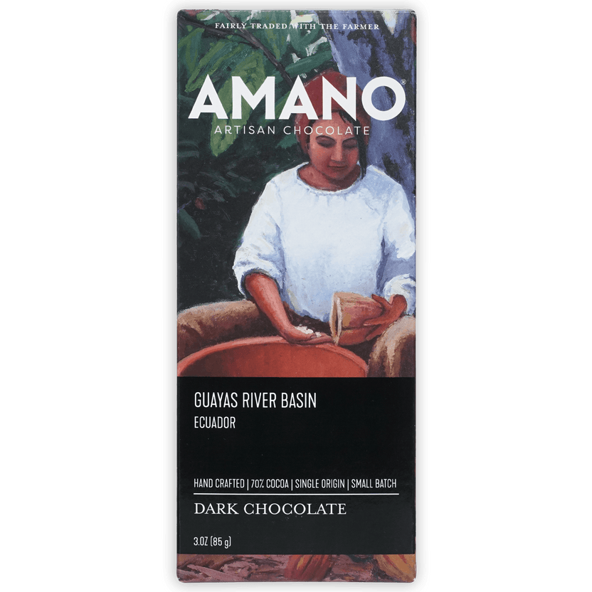 Amano Guayas 70% artisan dark chocolate bar with hand-painted label