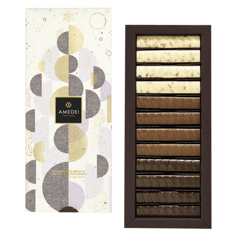 Amedei Armonia Toscana chocolate gift box with 12 elegant assorted bars