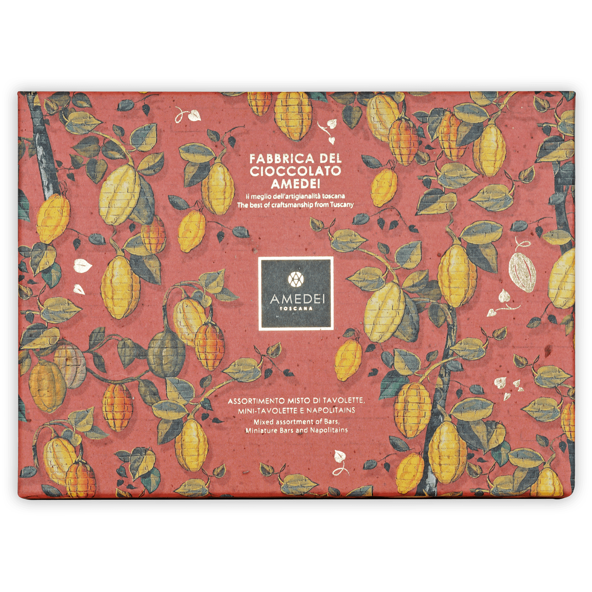 Amedei Tuscany chocolate gift box icon with red box of mini bars and napolitains