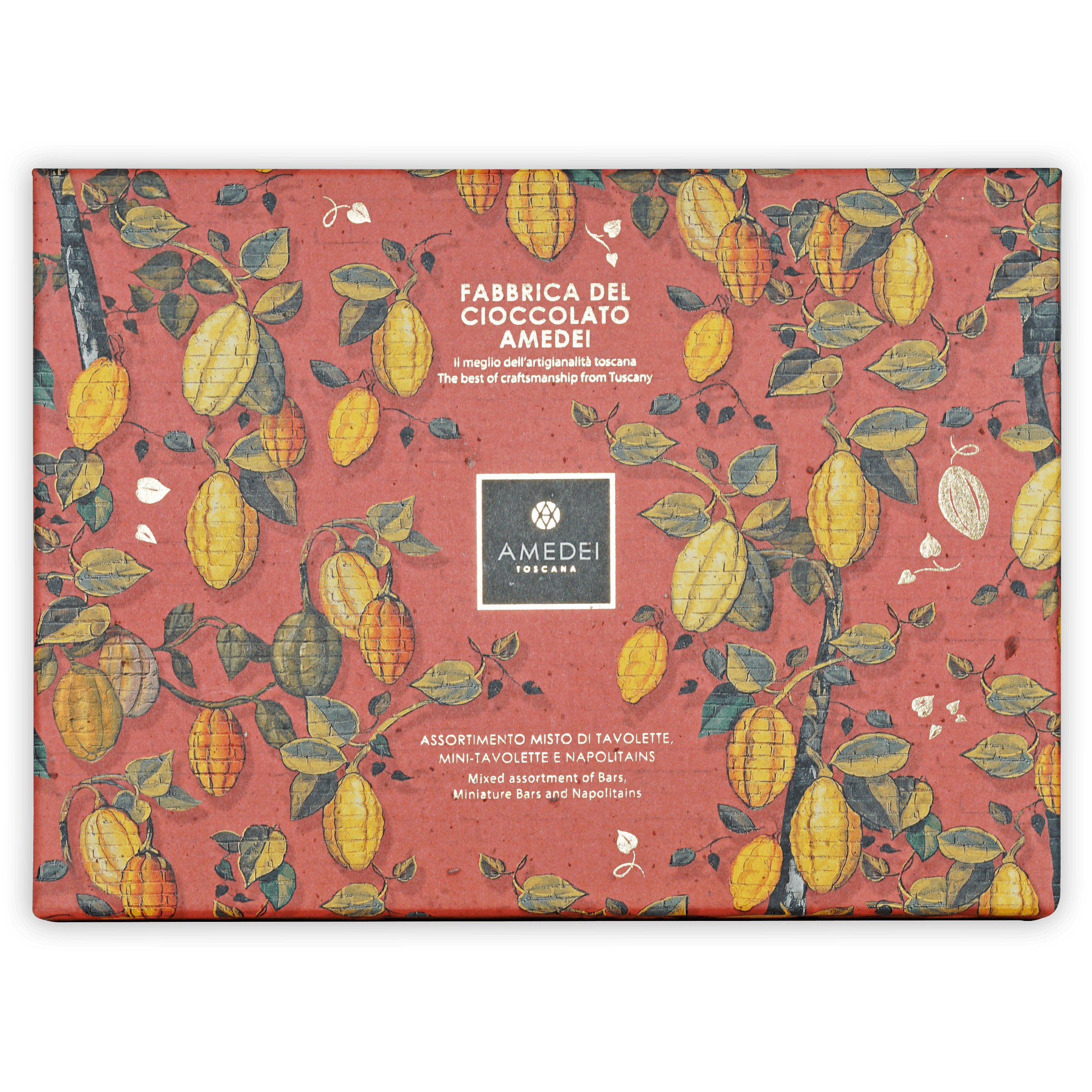Amedei Tuscany chocolate gift box icon with red box of mini bars and napolitains