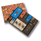Elegant Amedei red gold cocoa pod box with assorted chocolate bars
