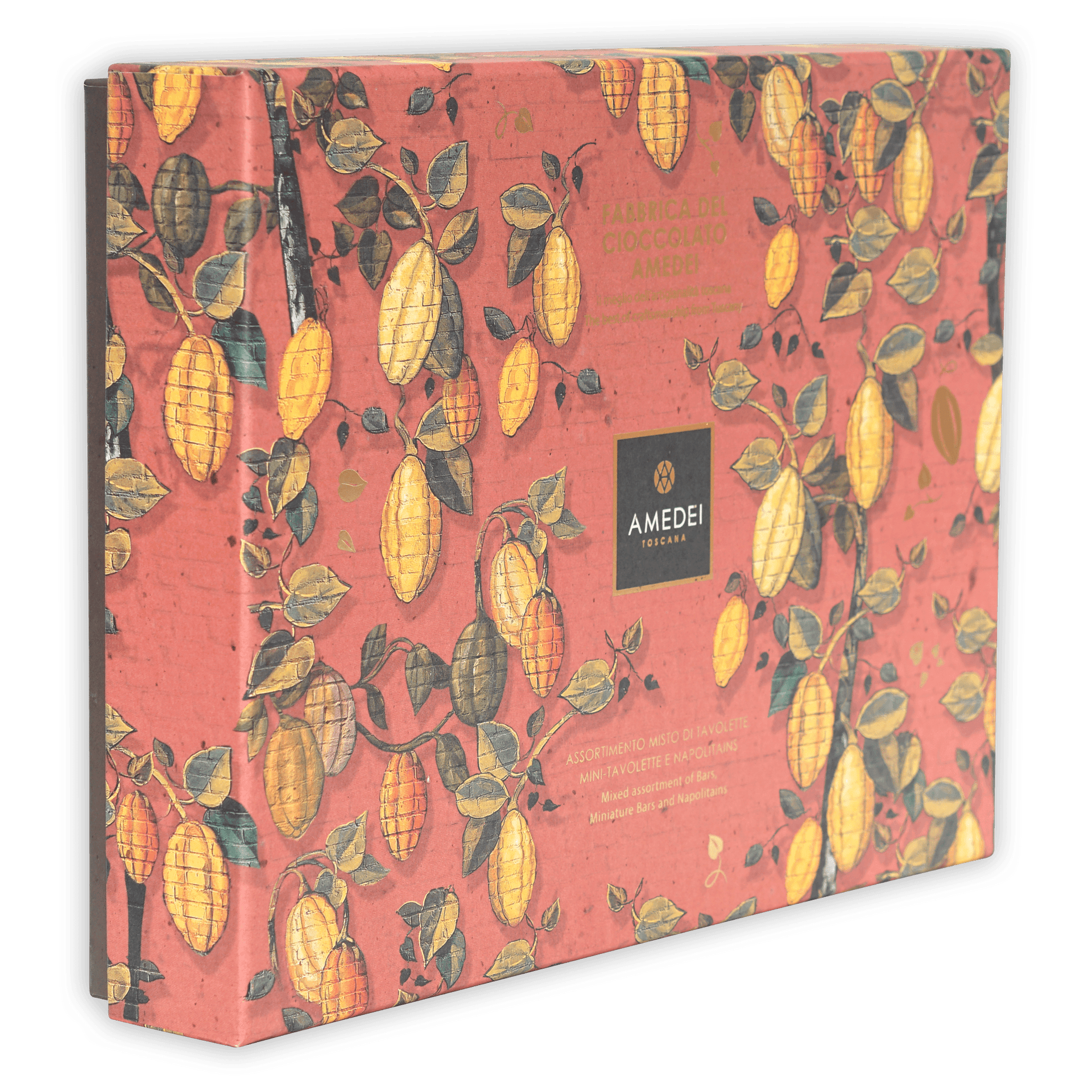 Amedei Ticiana pink chocolate advent calendar with cocoa pods illustration