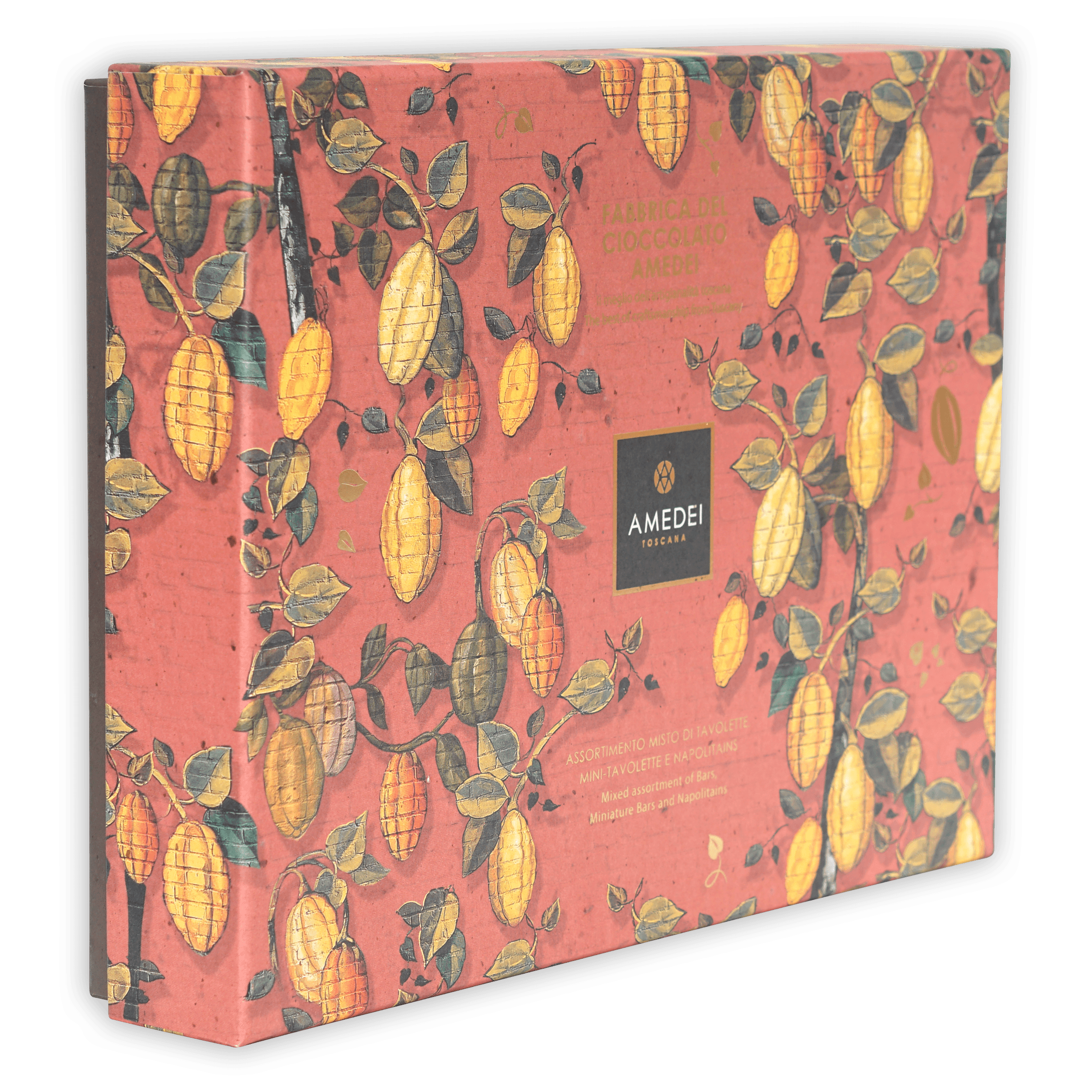 Amedei Ticiana pink chocolate advent calendar with cocoa pods illustration