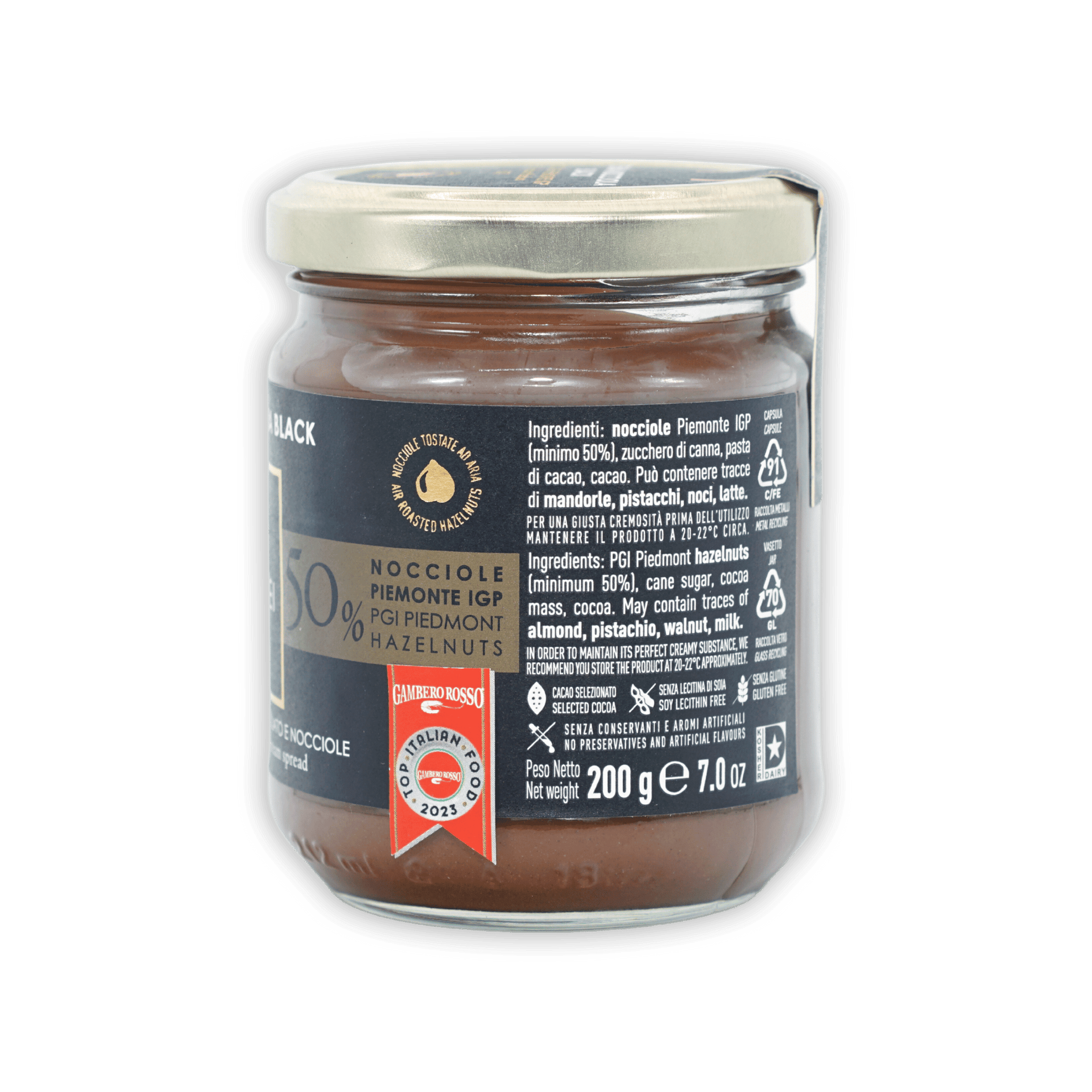 Amedei Crema Nocciola Black Spread jar with silver lid