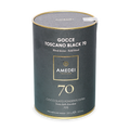 Amedei Gocce Toscano Black 70% dark chocolate chips in sleek green tin