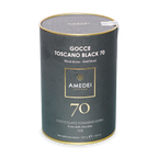 Amedei Gocce Toscano Black 70% dark chocolate chips in sleek green tin