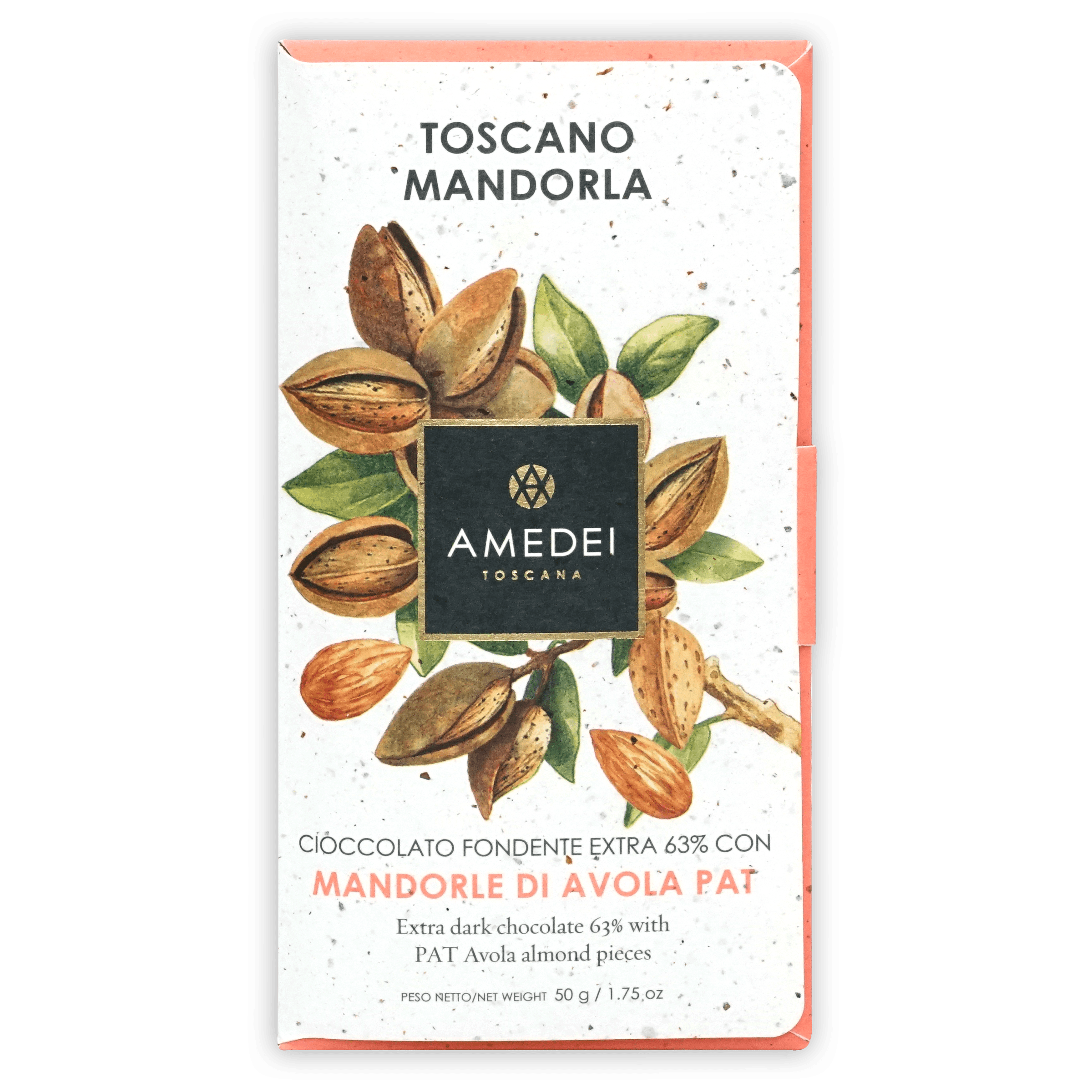 Amedei Mandorle 63% dark chocolate bar with almonds, Toscana wrapper