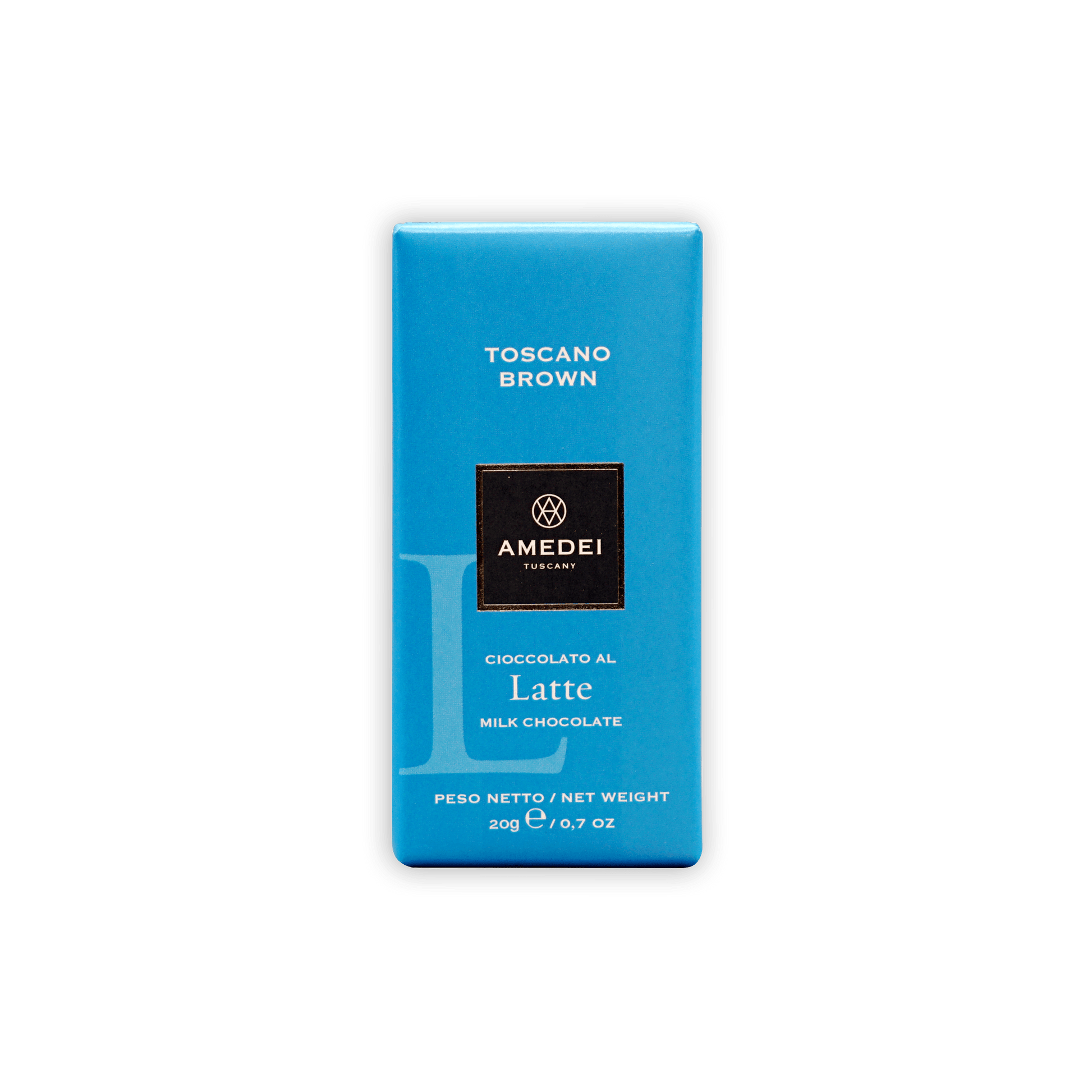 Amedei Toscana brown milk chocolate mini bar, Cioccolato al Latte 32% box