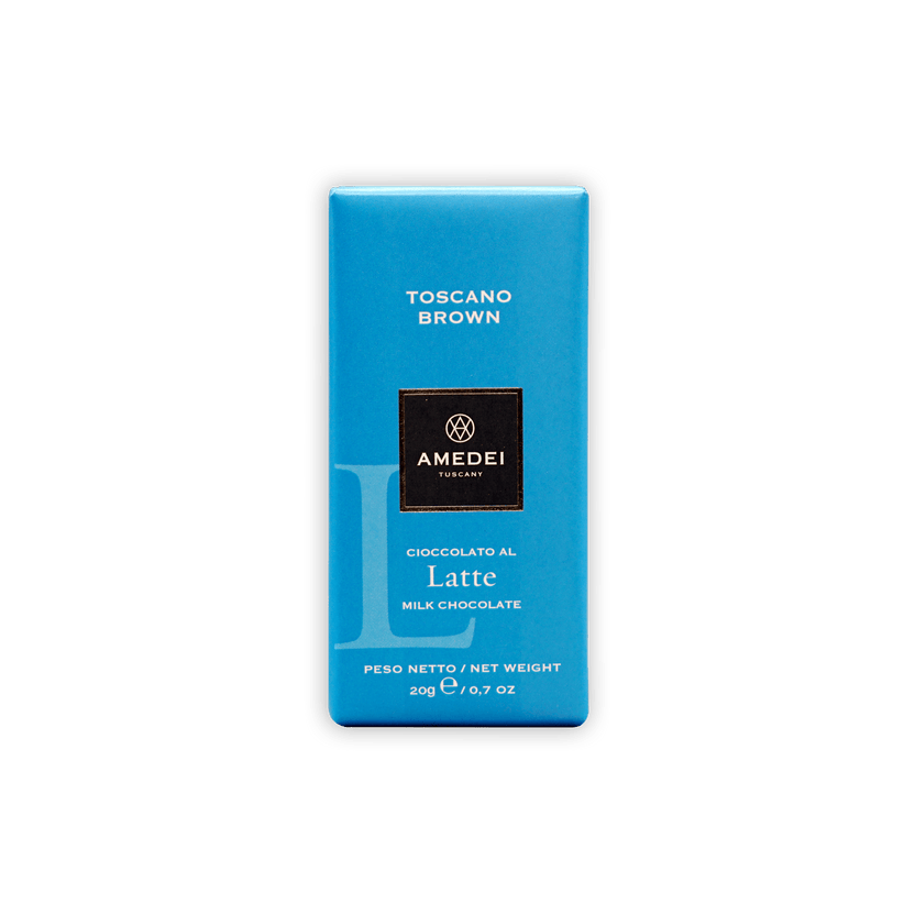 Amedei Toscana brown milk chocolate mini bar, Cioccolato al Latte 32% box