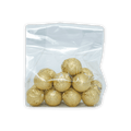 Amedei pralines white with hazelnut filling in clear bag of golden truffles