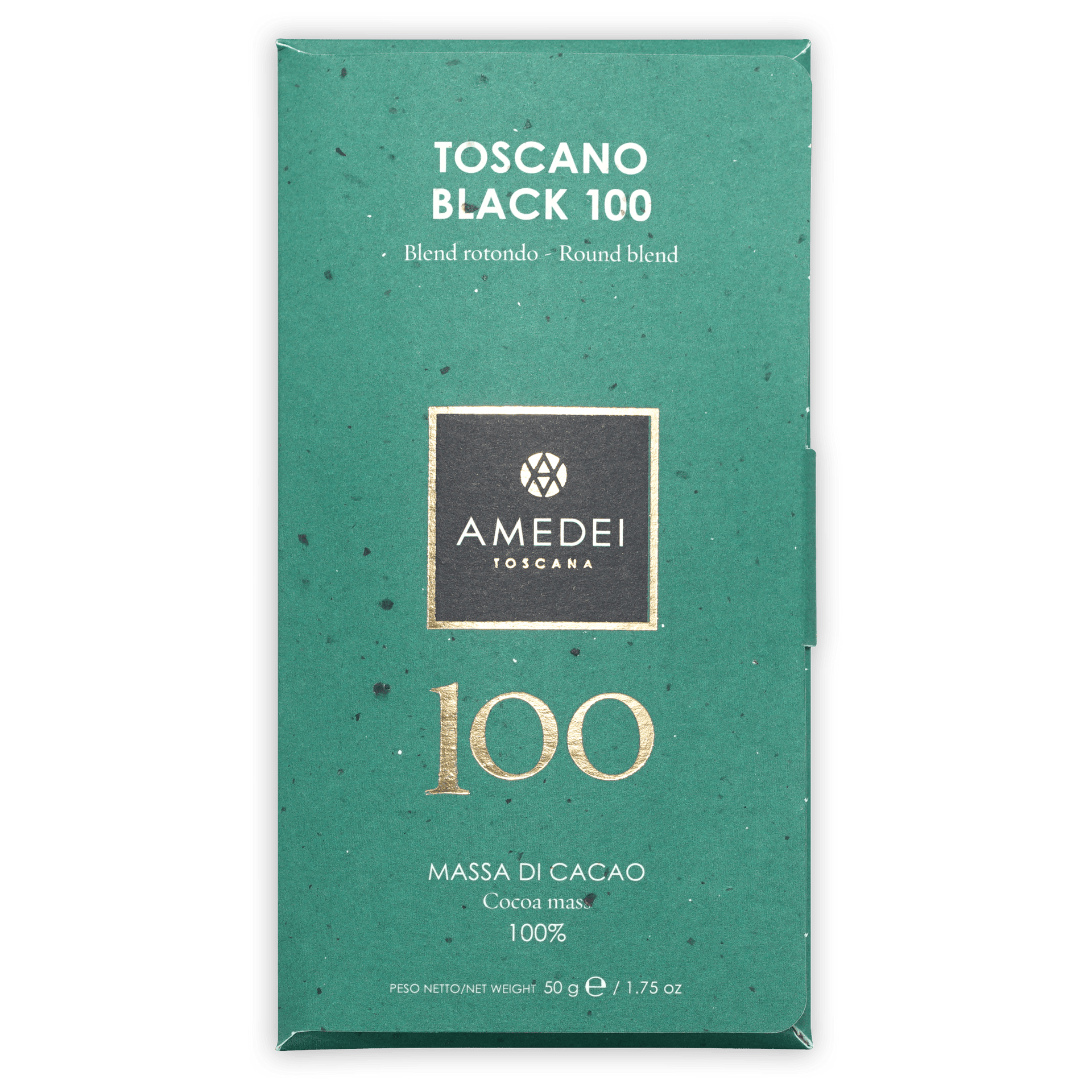 Amedei Toscano Black 100% chocolate bar in teal wrapper