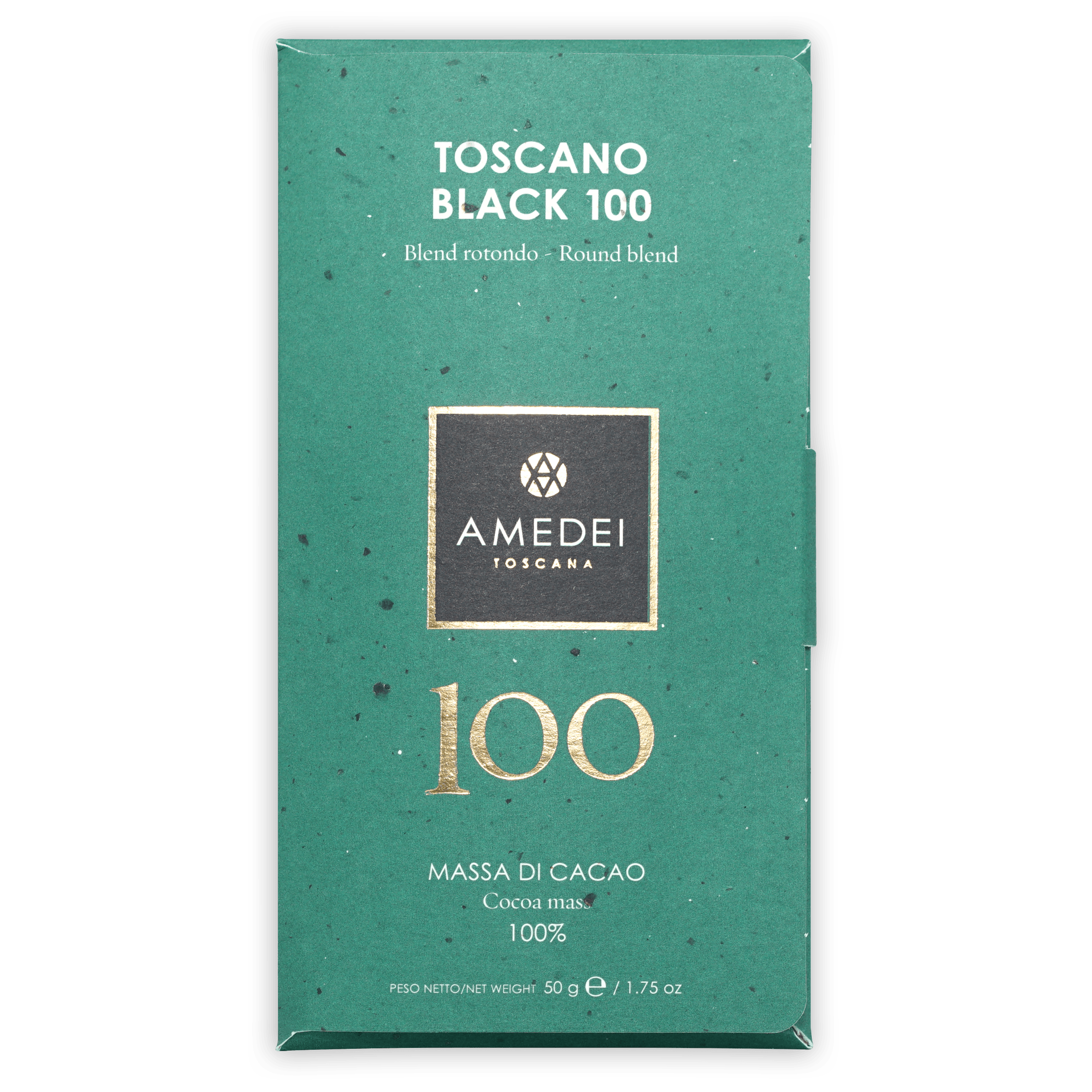 Amedei Toscano Black 100% chocolate bar in teal wrapper
