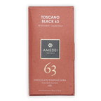 Amedei Toscano Black 63% extra dark chocolate bar in reddish-brown wrapper
