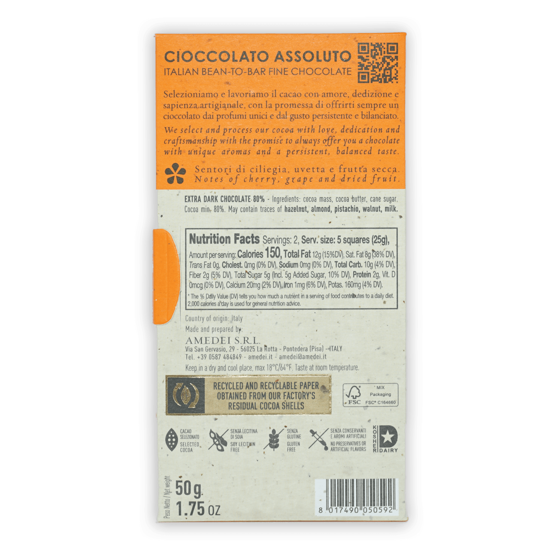Amedei Toscano Black 80% orange white bean-to-bar chocolate packaging