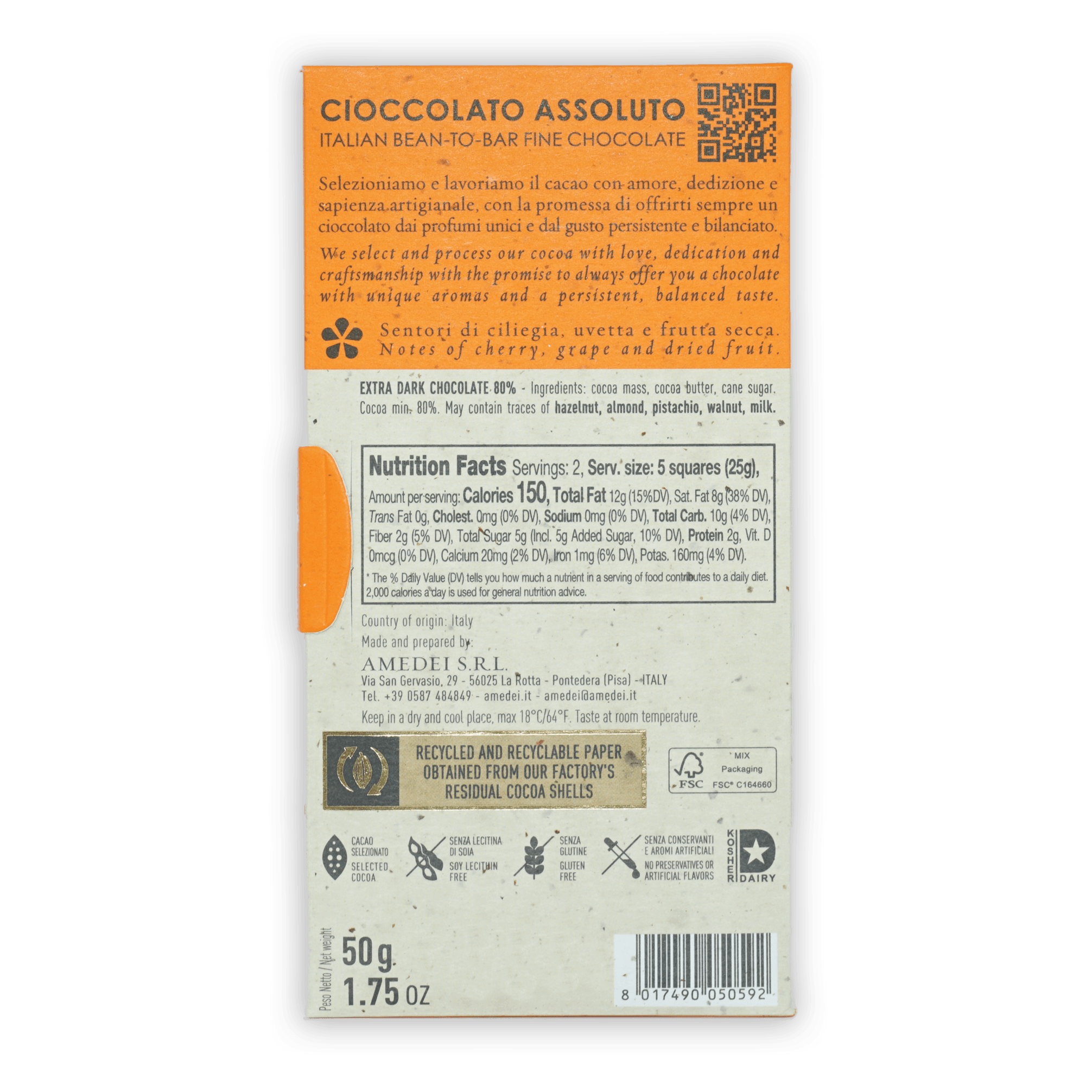 Amedei Toscano Black 80% orange white bean-to-bar chocolate packaging