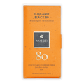 Amedei Toscano Black 80% extra dark chocolate bar in orange wrapper