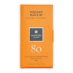 Amedei Toscano Black 80% extra dark chocolate bar in orange wrapper