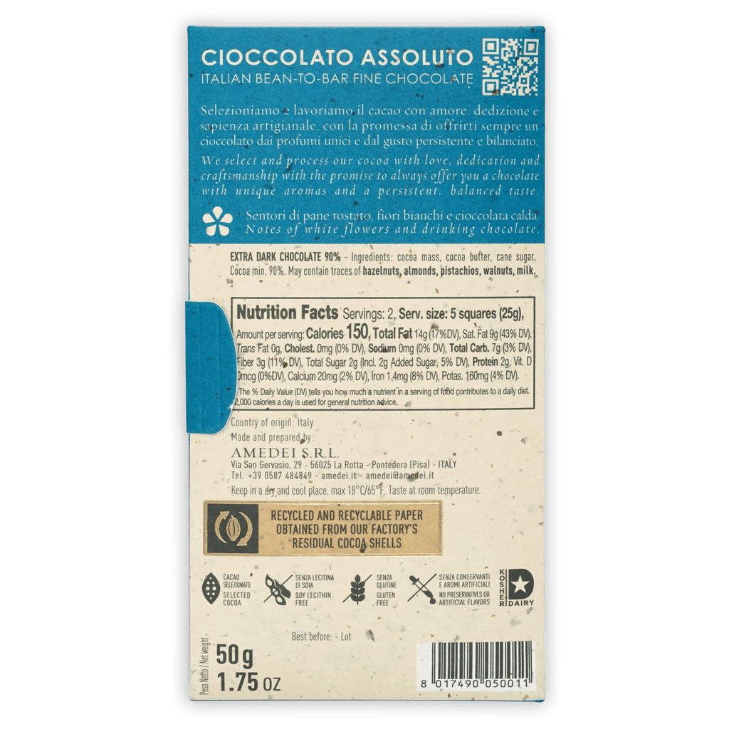 Amedei Toscano Black 90% 50g dark chocolate bar wrapper