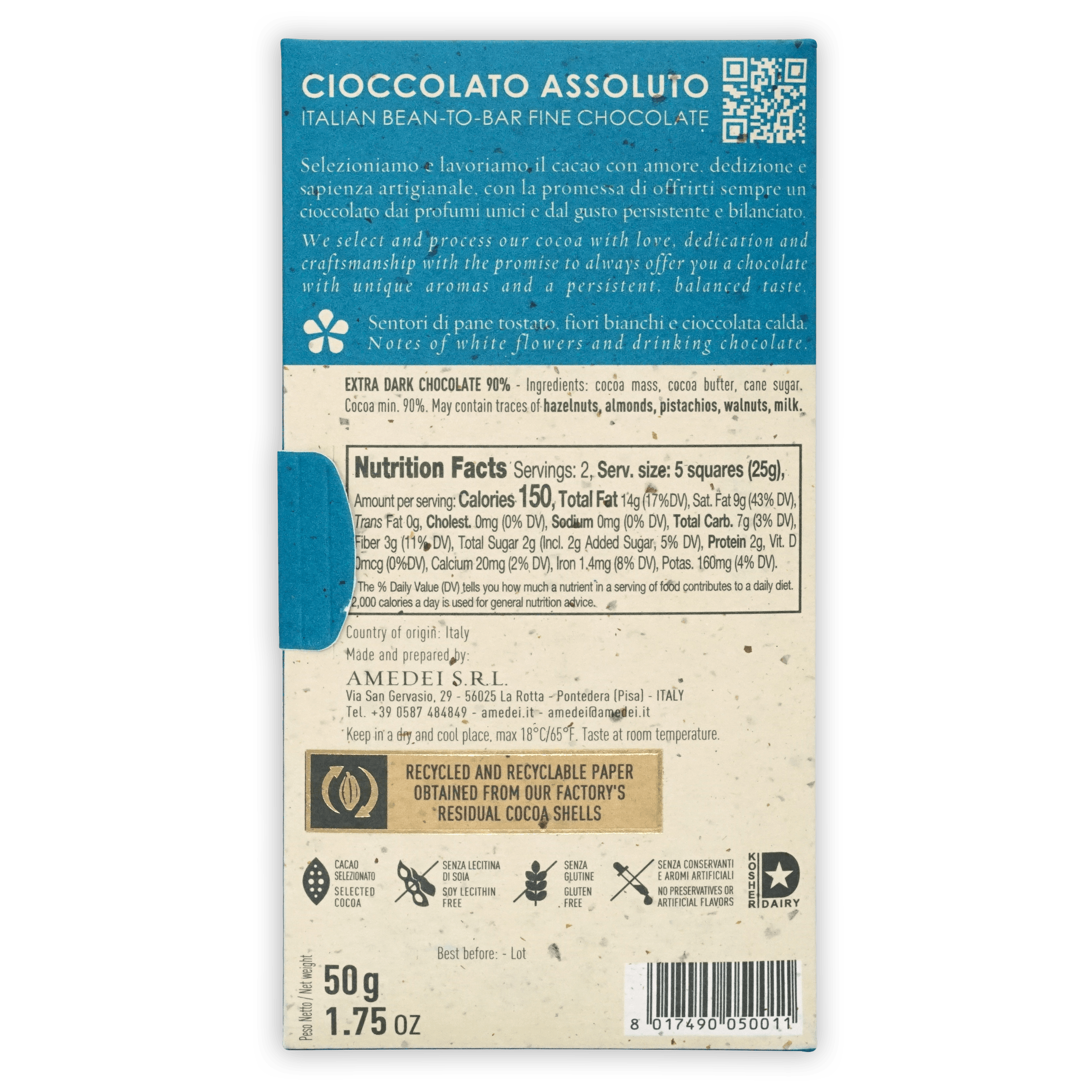 Amedei Toscano Black 90% 50g dark chocolate bar wrapper