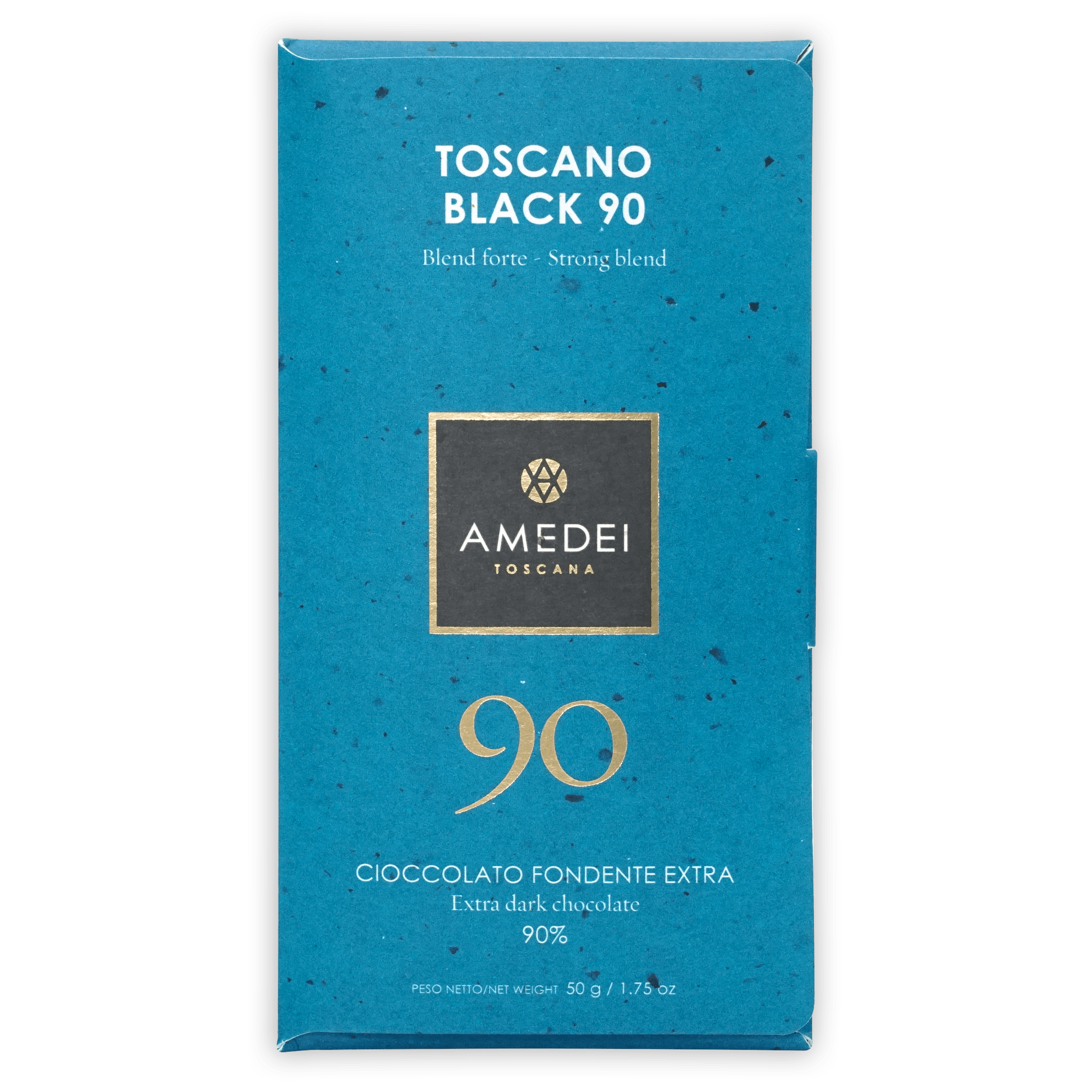 Amedei Toscana Toscano Black 90% chocolate bar with gold lettering