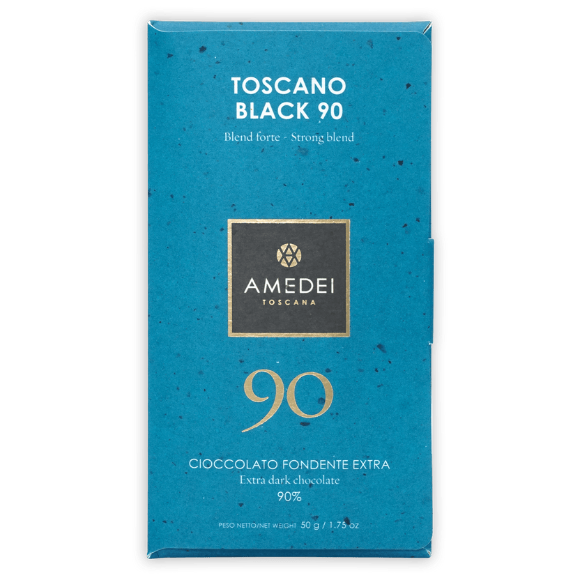Amedei Toscana Toscano Black 90% chocolate bar with gold lettering