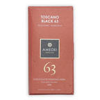 Amedei Toscano Black 63% extra dark chocolate bar in reddish-brown wrapper
