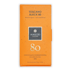 Amedei Toscano Black 80% extra dark chocolate bar in orange wrapper