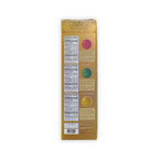 Back panel of a gold Auro Chocobomb Hot Chocolate Gift Set box showing three nutrition facts panels on a white background.