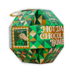 Faceted green and gold patterned box for Auro Chocolate Hot Chocolate Bomb with Use As A Christmas Ornament graphic.
