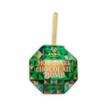 A green and gold geometric ornament box reading Auro Hot Dark Chocolate Bomb with a gold ribbon on a white background.