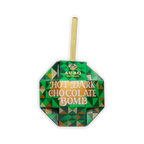 A green and gold geometric ornament box reading Auro Hot Dark Chocolate Bomb with a gold ribbon on a white background.