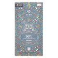 A dark blue Auro Chocolate wrapper with colorful patterns, reading Paquibato 90% Dark Chocolate, on a white background.