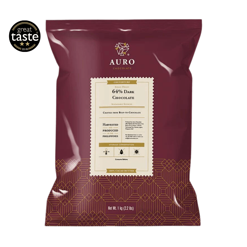 Auro Bulk Baking Dark Chocolate 64% Coins 1kg in maroon gold foil bag