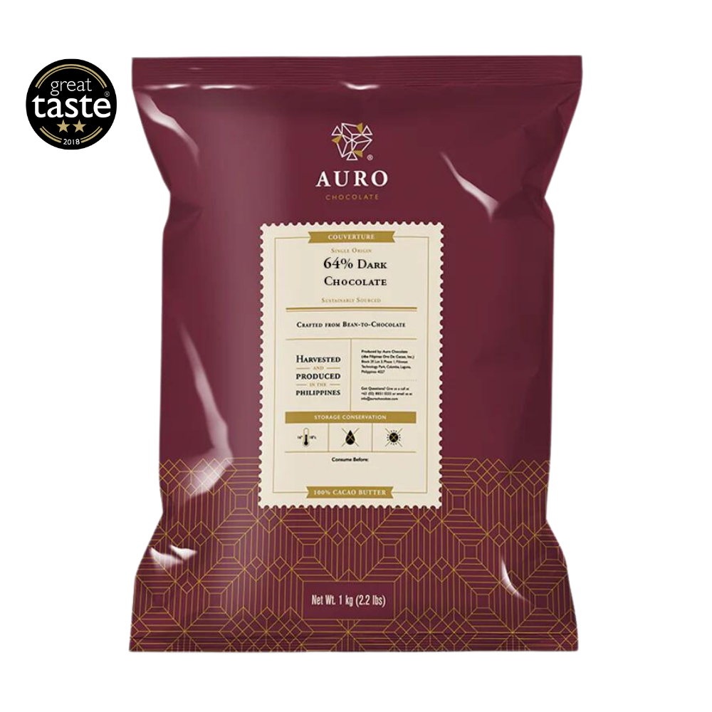 Auro Bulk Baking Dark Chocolate 64% Coins 1kg in maroon gold foil bag