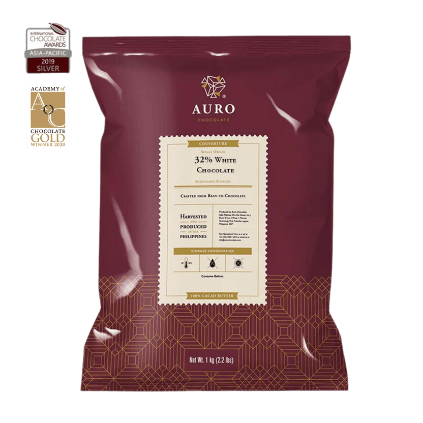 Auro Bulk Baking White Chocolate 32% Coins 1kg maroon bag with gold patterns