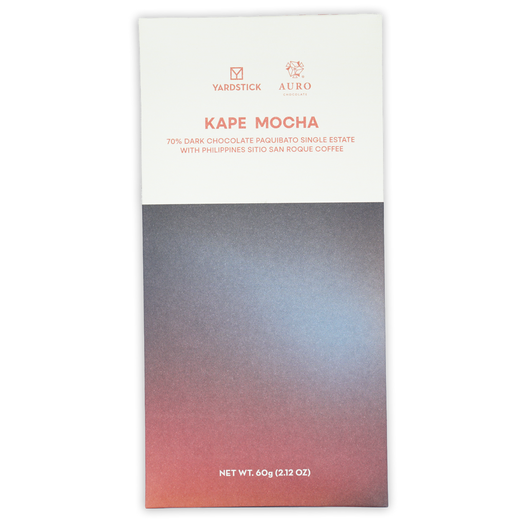 Auro Kape Mocha Chocolate 70% limited edition wrapper with pink to blue gradient