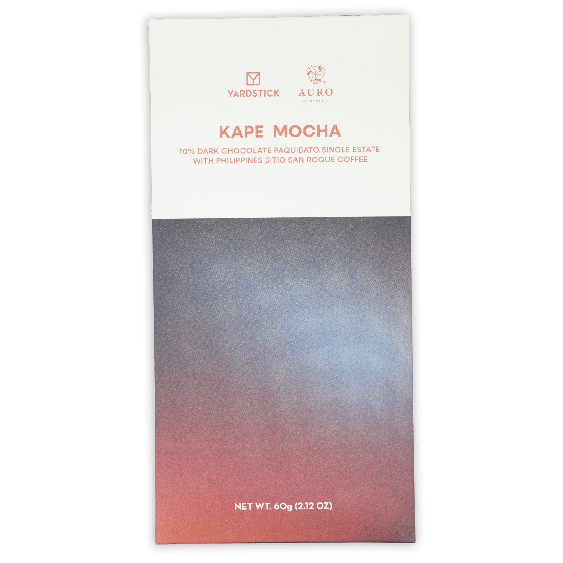 Auro Kape Mocha Chocolate 70% limited edition wrapper with pink to blue gradient